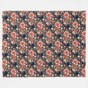 Tyrolean Flower Bouquets on Navy Fleece 