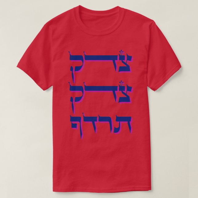 Tzedek Tzedek Tirdof Justice Shall You Pursue Hebr T-Shirt (Design Front)