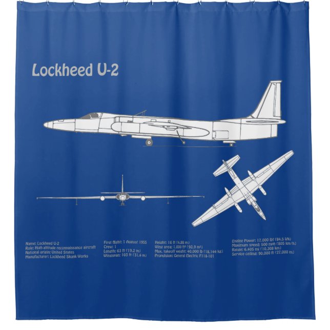 U-2 Dragon Lady - Airplane Blueprint Plans ABD Shower Curtain (Front)