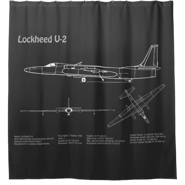 U-2 Dragon Lady - Airplane Blueprint Plans PD Shower Curtain (Front)