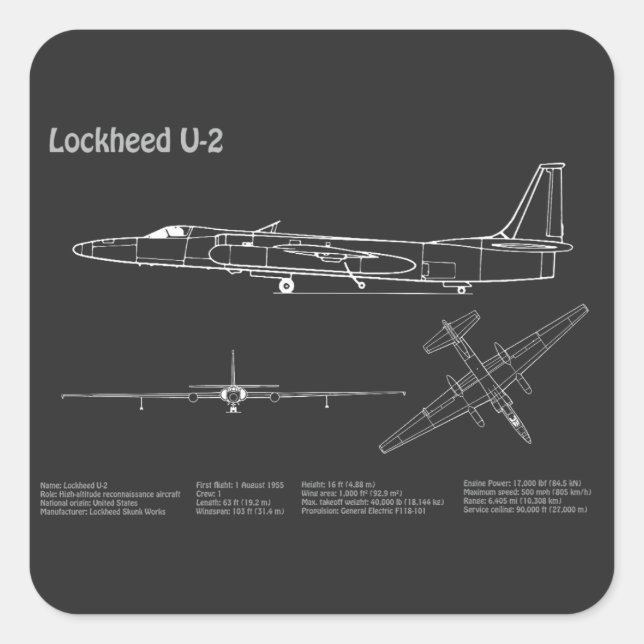 U-2 Dragon Lady - Airplane Blueprint Plans PD Square Sticker (Front)