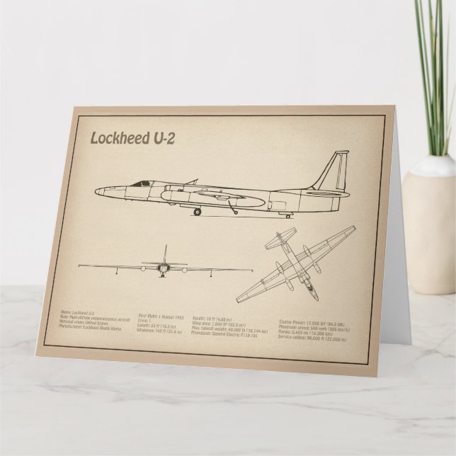 U-2 Dragon Lady - Airplane Blueprint Plans SD Thank You Card (Front)
