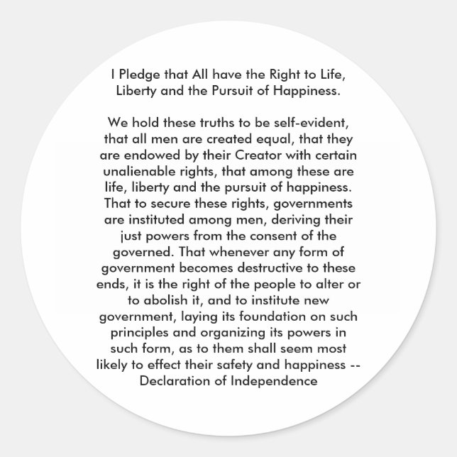 !!! U Create Declaration of Independence Classic Round Sticker (Front)