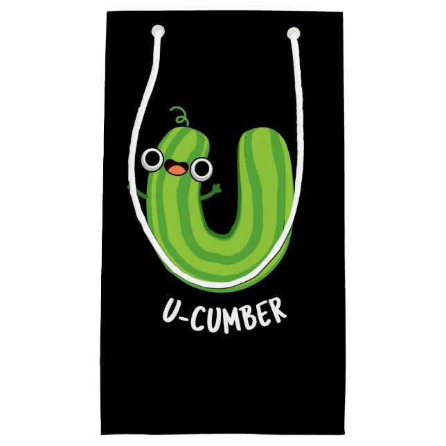 U-cumber Funny Cucumber Pun Dark BG Small Gift Bag (Front)