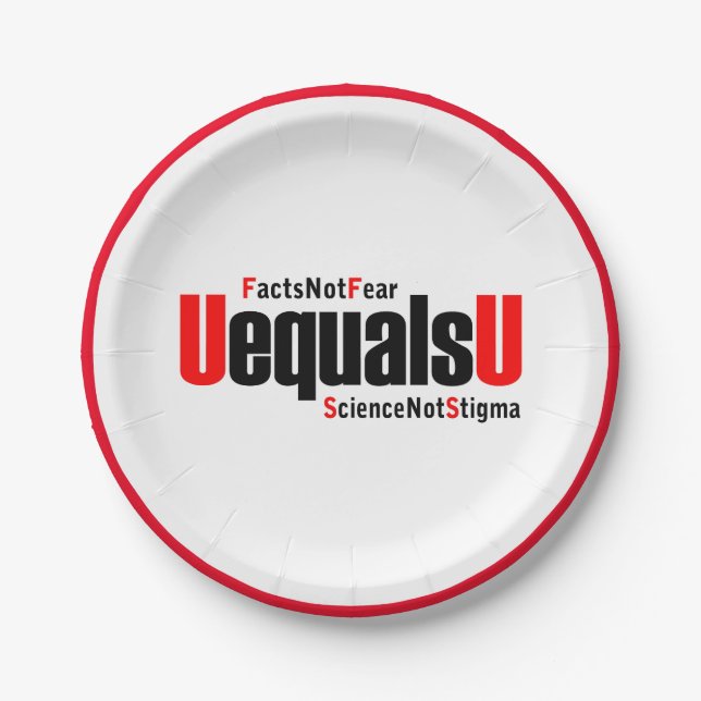 U equals U - HIV Undetectable - Science not Stigma Paper Plates (Front)