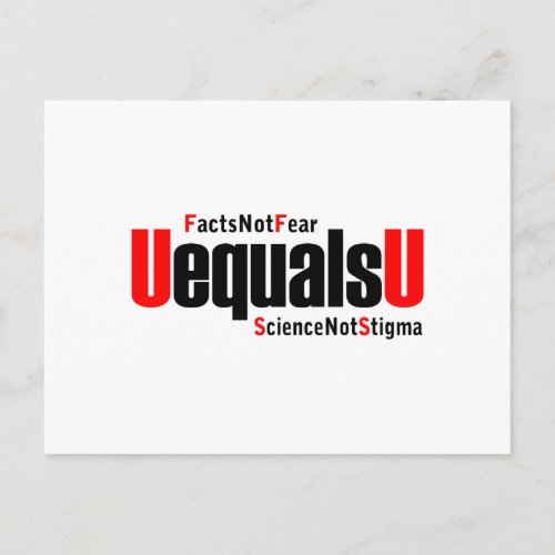 U equals U - HIV Undetectable - Science not Stigma Postcard