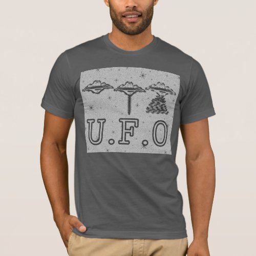 UFO 3 Saucers GreyWhite T_Shirt