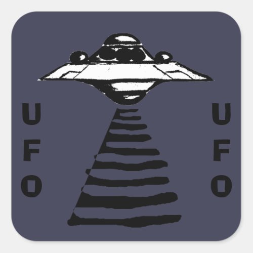 UFO _ Black  White on Purple Square Sticker