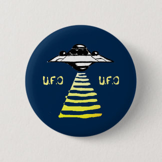 U.F.O White & Yellow -On Blue Pinback Button