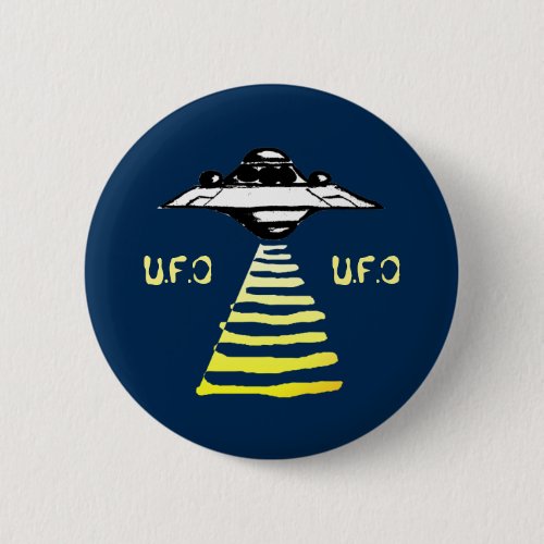 UFO White  Yellow _On Blue Pinback Button