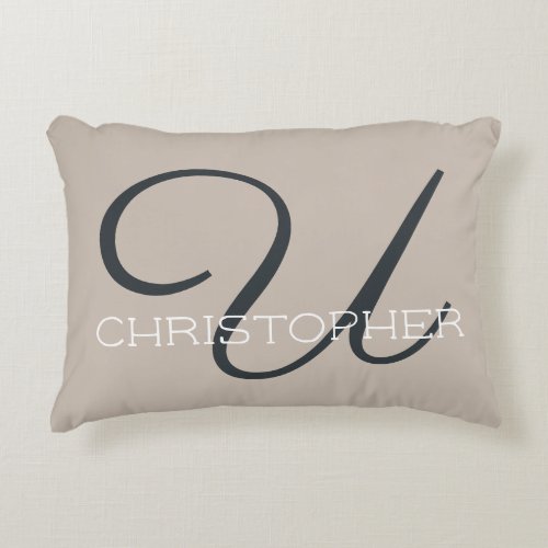 U Initial Calligraphy Name Taupe Tan Neutral Chic Accent Pillow