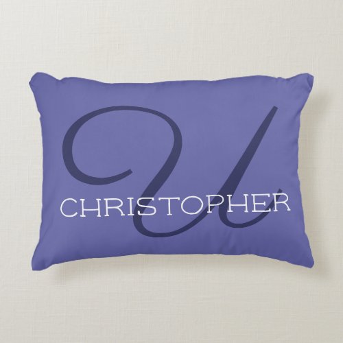 U Initial Calligraphy Trendy Blue Chic Accent Pillow