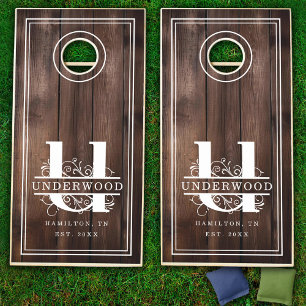 U Initial Monogram Rustic Wood Family Name Cornhole Set