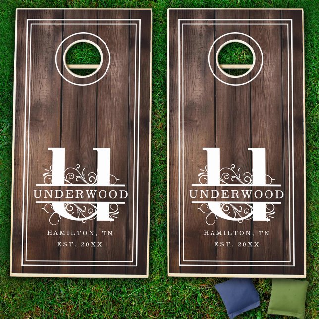 U Initial Monogram Rustic Wood Family Name Cornhole Set (U Initial Monogram Rustic Wood Family Name Cornhole Set)