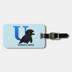 U is for Umbrellabird Small Luggage Tag with leather strap