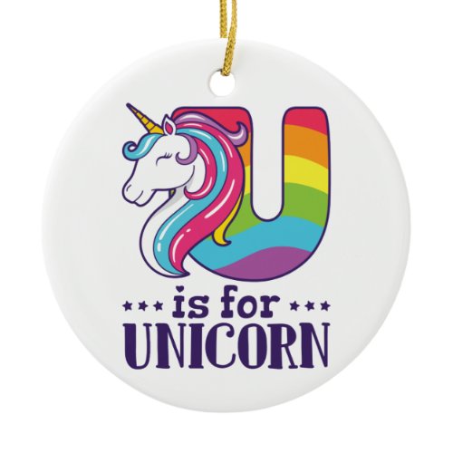 U is for Unicorn Alphabet Ceramic Ornament
