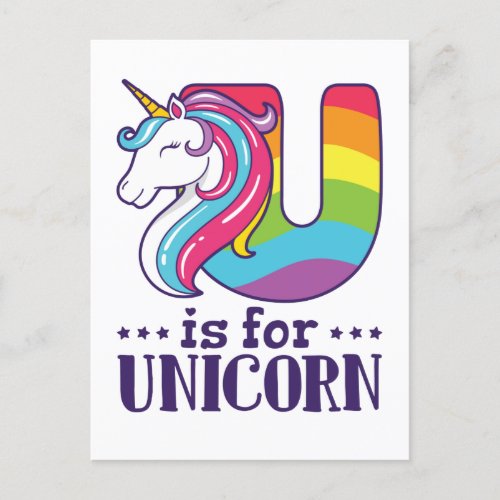 U is for Unicorn Alphabet Postcard