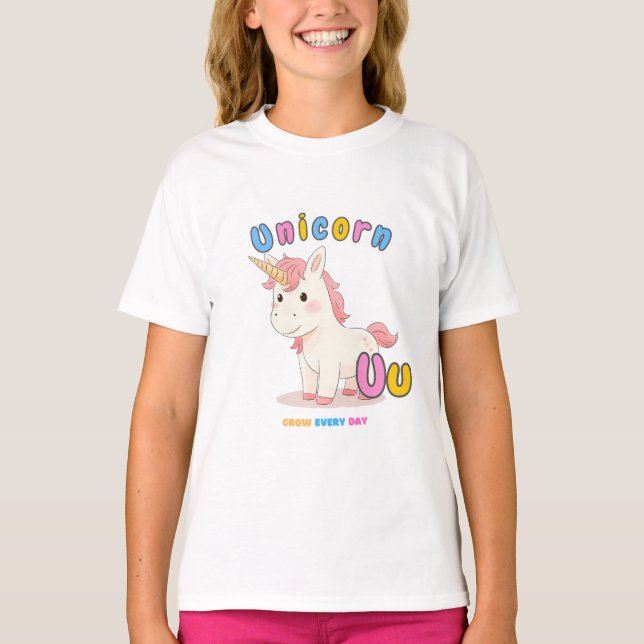 “U is for Unicorn” Alphabet Tee – Grow Every Day (Front)