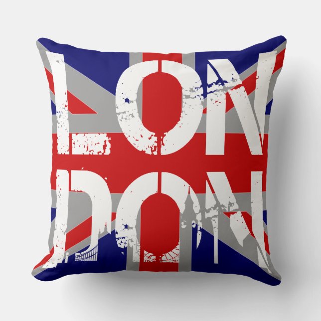 U.k Flag London and famous landmarks Throw Pillow (Front)