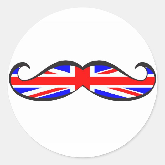 U.K. Flag Mustache Classic Round Sticker (Front)