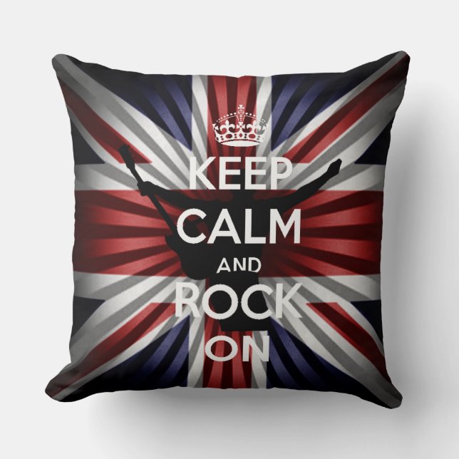 U.K Flag The union Jack and Keep calm and Rock On Throw Pillow (Front)