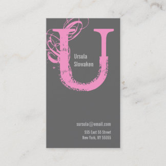 U Letter Alphabet Business Card Pink Grey