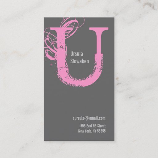 Customizable U Letter Alphabet Business Card Pink Grey