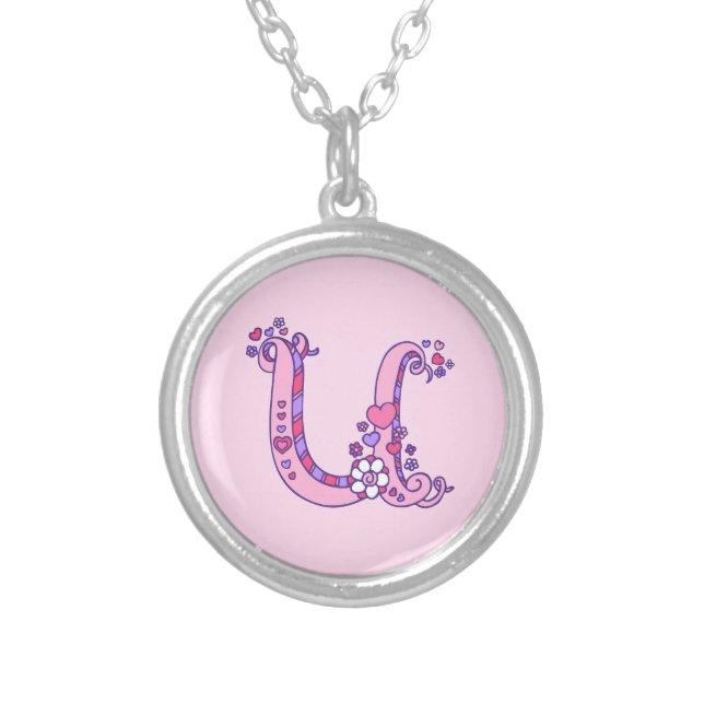 U monogram decorative letter necklace (Front)