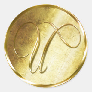 U Monogram Faux Gold Envelope Seal Stickers