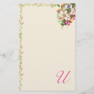 U Monogram Floral Bouquet Stationery