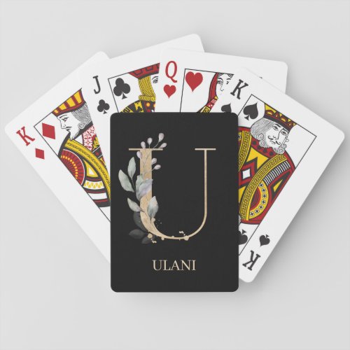 U Monogram Floral Personalized Poker Cards