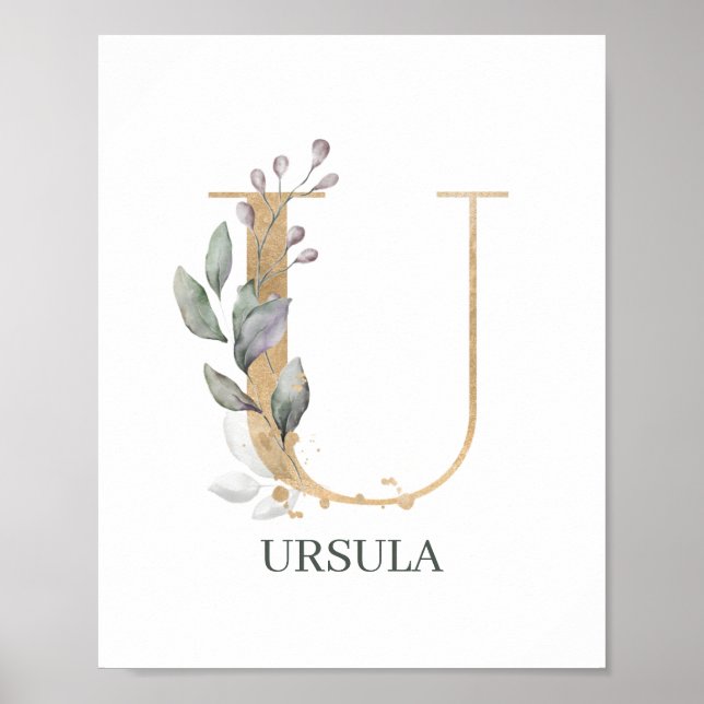 U Monogram Floral Personalized Poster (Front)