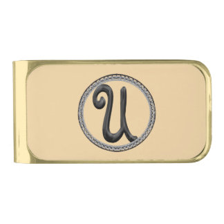 U Monogram Gold Finish Money Clip