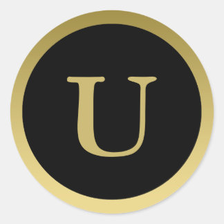 U :: Monogram U Elegant Gold and Black Sticker