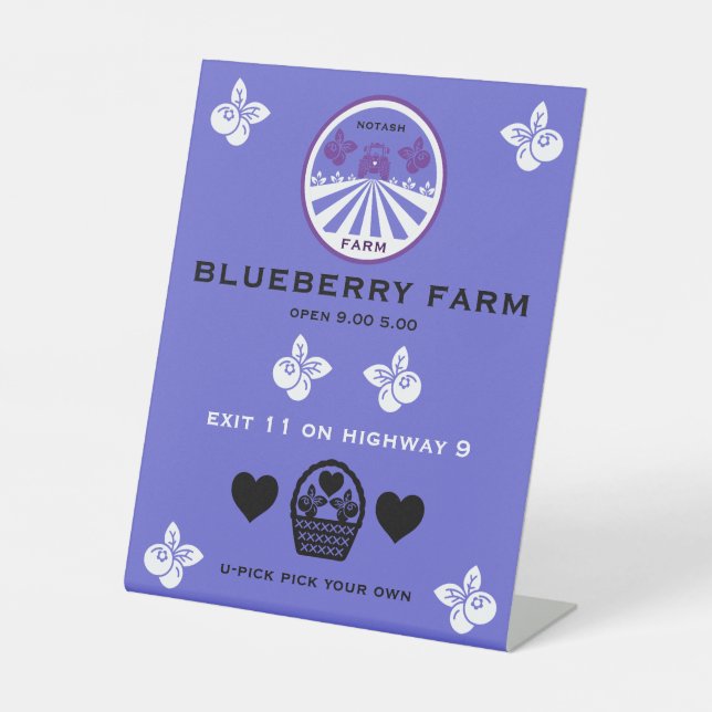 U-Pick Blueberry Farm Promotion Pedestal Sign (Front)