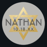 U PICK COLOR Bat Bar Mitzvah Star of David Name Classic Round Sticker<br><div class="desc">Elegant modern classic bar mitzvah stickers with custom name, date and gold Star of David. These bar mitzvah favor tag stickers are stylish and classy envelope seals, or on DIY bar and bat mitzvah party decor projects. • • • Click CUSTOMIZE FURTHER to change background and text color, font or position. Use...</div>