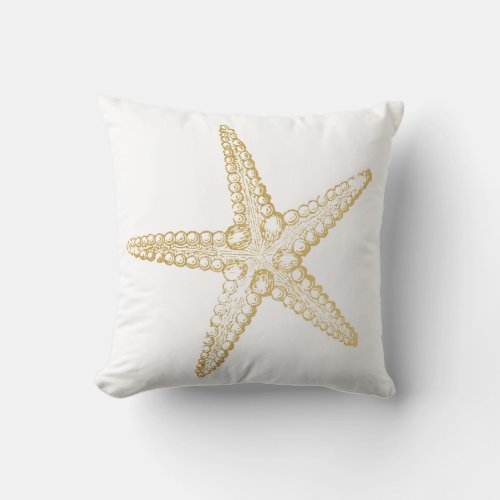 U PICK COLOR Chic Gold Starfish Beach House Decor Throw Pillow