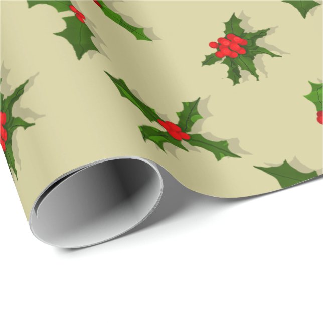 U Pick Color/ Christmas Holiday Holly Berries Wrapping Paper (Roll Corner)