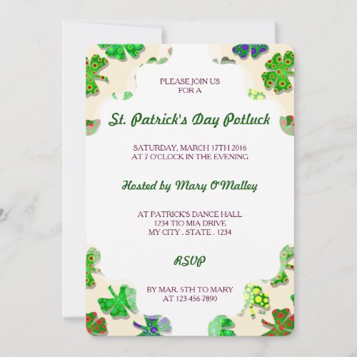 U_pick Color Exotic Irish Shamrocks 4 Leaf Clover Invitation