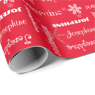 U Pick Color/ Personalized White Snowflakes w/Name Wrapping Paper