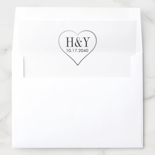 U PICK COLOR Romantic Silver Heart Monogram Envelope Liner (In Envelope)