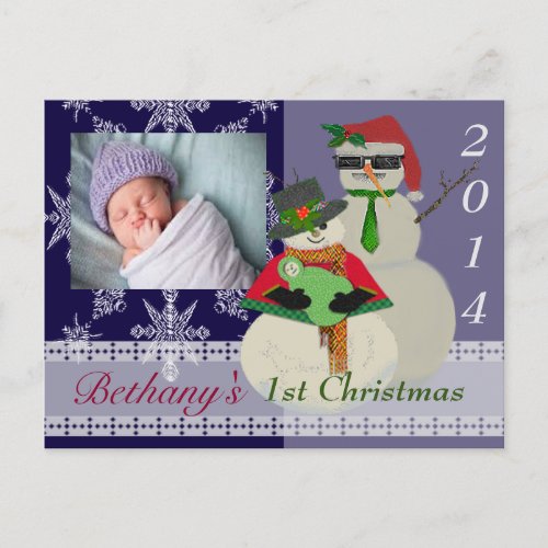 U Pick Color Snowman 1st Babys First Christmas Holiday Postcard