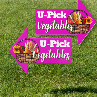 U-pick Vegetables Hot Pink Arrow-shaped Sign