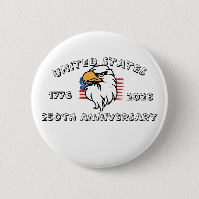 U.S.A. 250th Anniversary Commemorative 4th of July Button (Front)