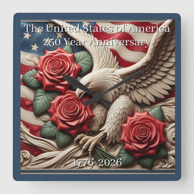 U.S.A. 250th Anniversary Commemorative Square Wall Clock (Front)