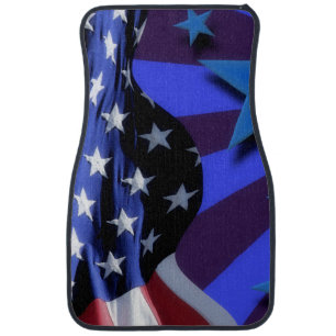 U.S.A. America Flag and Blue Stars Car Floor Mat