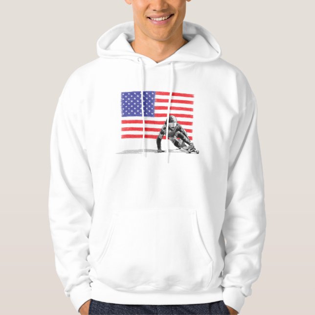 U.S.A. flag dwonhill t-shirt Hoodie (Front)
