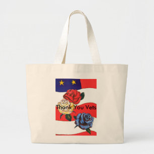 U.S.A. Flag Roses Red White & Blue"Thank You Vets" Large Tote Bag