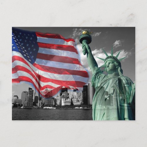 USA Lady Liberty American Flag NYC Postcard