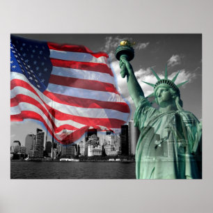U.S.A.: Lady Liberty, American Flag, Poster